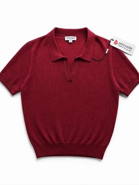 Kate Kasin Boxy Knit Polo Top 2XL Maroon Soft Minimal Chic New